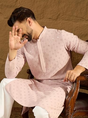 Image of Men's Solid Embroidered Long Straight Kurta | Men's Kurta | Embroidered Chikankari Kurta for Men | Straight Fit Kurta for Men