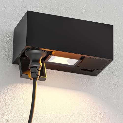 ledscom.de Wandsteckdose WAST für außen, IP44, 2-fach, schwarz, inkl. LED Downlight, 430lm, warmweiß