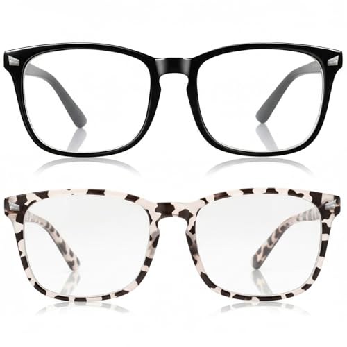 Image of 2 Packs Professional Sleep Glasses with 99.9% Blue Light Blocking Dual AR Coatings Lens ((03)-black+leopard, Clear Lens(Daily Protect))
