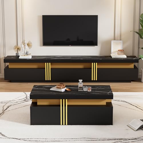 FammyLoft Wohnzimmer Möbel Set, Schwarz TV-Wandschrank-Set,...