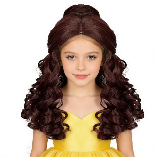 Aicos Brown Princess Wigs Long Wavy with Buns for Halloween Costume Party