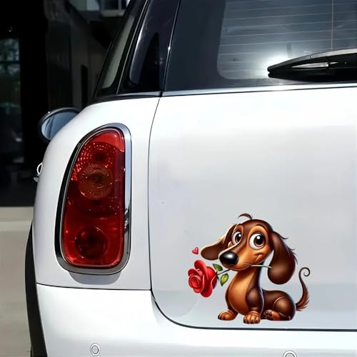 Autocollants vinyle teckel rose rouge imperméables pour voiture - 2