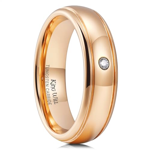 Image of King Will Men's Women's Tungsten Carbide Ring 24k Gold Plated Rose Gold Plated Domed Polished Finish Wedding Band