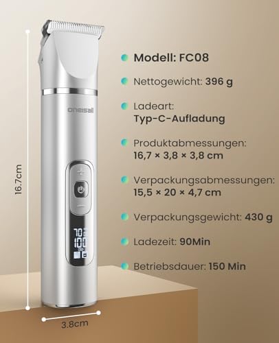 oneisall 4 in 1 Hundeschermaschine Set, Leise Pfotentrimmer für Hunde, LCD-Anzeige Schermaschine Katze Hund, Pfotentrimmer&Hunderasierer&Krallenschleifer für Körper, Pfoten, Augen, Ohren, Gesicht