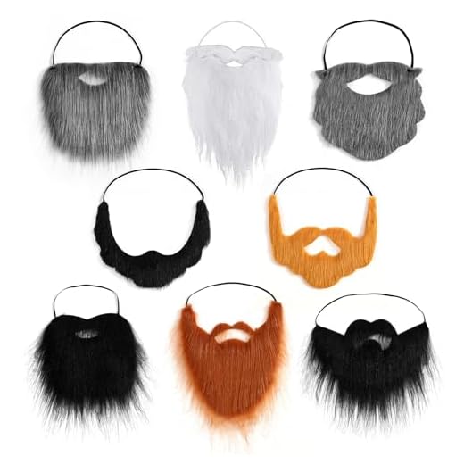 JurciCat 8 Piezas Set Barbas Falsas Bigotes Barba Artificial Divertidos Bigotes con Ajustable para Falsos Bigote Barba Adultos Niños Accesorios Halloween Fiesta de Navidad