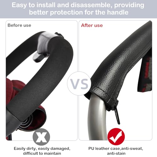 Schutzhüllen aus Kunstleder kompatibel mit der Bugaboo FOX 1, 2 und 3 | BEE 5 und 6 | -Kinderwagen Schiebebügelgriff Schutzhüllen, Um über die Original Hüllen zu Passen