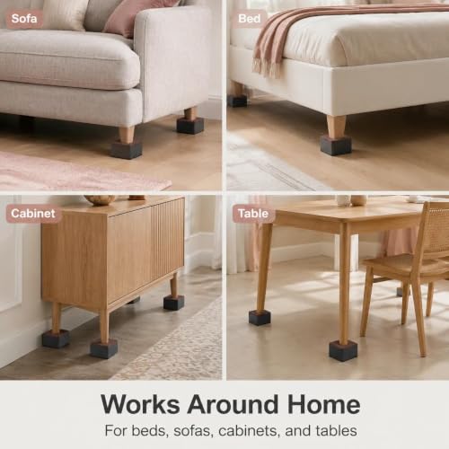 Patas de madera y acero para elevar camas y muebles en kit de 4 piezas 8