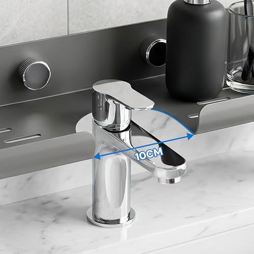Image of MIORAH Bath Shelves for Wash Basin | Bathroom Organiser Without Drill | Suction Bathroom Accessories & Stand with Tooth Brush Holder Grey