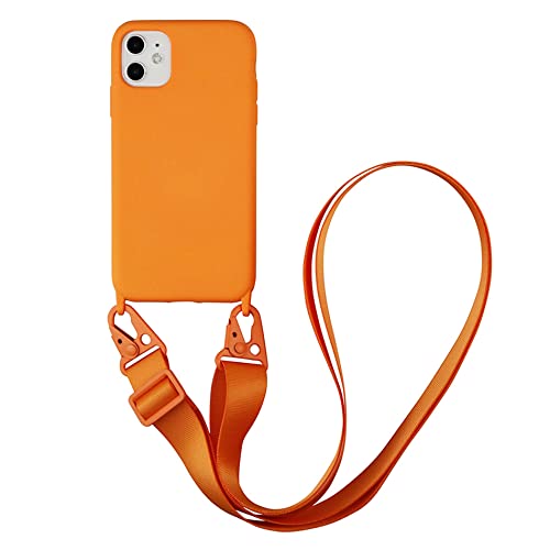 Hadwii Handykette Hülle für iPhone 12/12 Pro Necklace Hülle Nylon Schultergurt Weich Silikon Handyhülle mit Kordel zum Umhängen Schutzhülle für iPhone 12/12 Pro mit Stylische Band, Orange Cover
