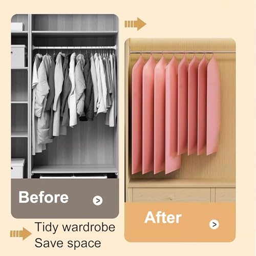 2Pcs 47in Garment Bags for Hanging Clothes, Pink, Plastic Garment Covers, Transparent Visibility, for Home Storage, Travel4