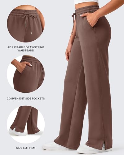 G4Free Smoofit Modal Soft Women's Wide Leg Sweatpants High Waisted Drawstring Side Slit Casual Lounge Pants with Pockets2