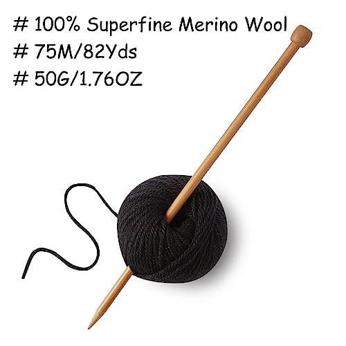 Gisimo 100% Merino Wool Yarn, 3-Ply Luxurious and Soft Yarn for Hand Knitting & Crocheting (Black, 1Ball)