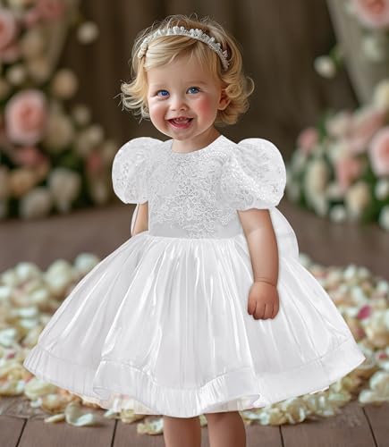 Baby Girls Pageant Dress Embroidered Lace Toddler Flower Dress Wedding Birthday Party Christening Baptism Gown with Bowknot2