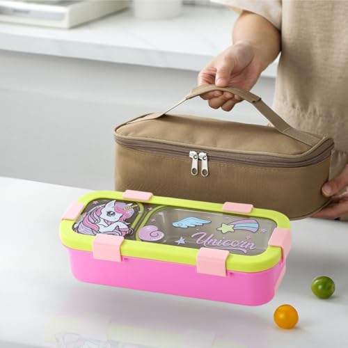 Image of Motka Kids Lunch Box 2 Compartment Combo with Insulated Bag | 700ml Stainless Steel Bento Box for Kids, Leakproof Silicone Seal, Built-in Cutlery, School Travel Food Container - Pink