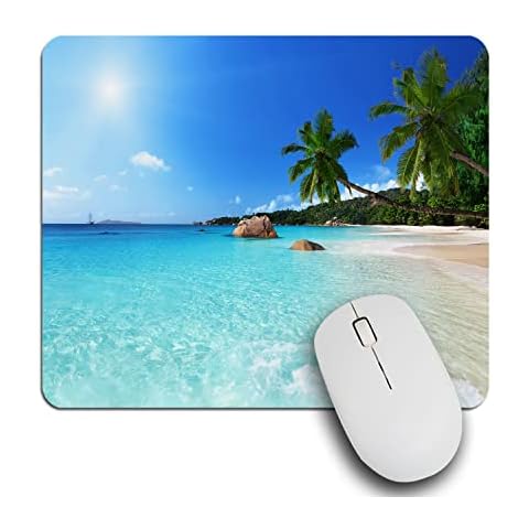 IBILIU Mouse Pad Beach Palm Tree,ANSE Lazio Beach at Praslin Island Rectangle Mousepad Non-Slip Rubber Base Computer Mouse Pad for Laptop, Office, Home - 9.5 X 7.9 Inch Cover