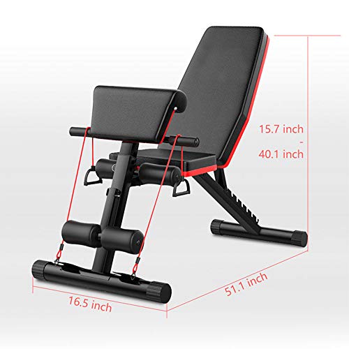 Lovinouse Upgraded 7 Adjustable Flat Weight Bench Press, Utility Foldable Decline Incline Sit Up Benches with Resistance Band, Dumbbell Curls, Full Body Workout Fitness for Home Gym