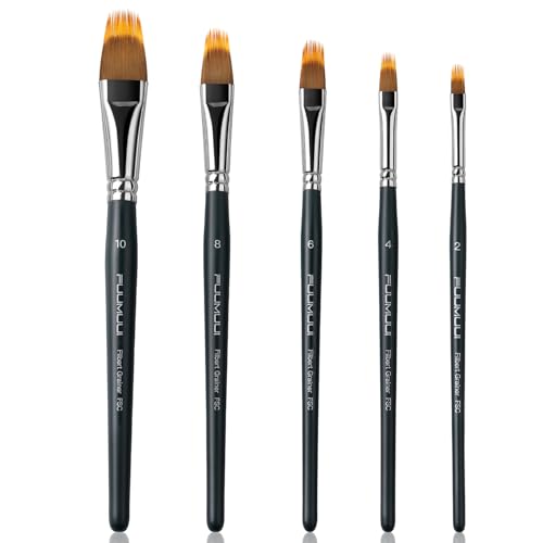5Pcs Dual-Layer Grainer Paint Brush Set Fuumuui Texture Comb/Filbert Brushes for Grass Fur Trees Landscape Synthetic Bristles for Watercolor Acrylic Painting Artist Tool