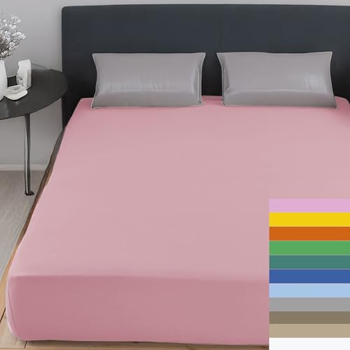 Home Tresor - Lenzuolo Matrimoniale Sotto con Angoli 100% Cotone Certificato Oeko-Tex Fresco e Traspirante Coprimaterasso con Elastico Due Piazze 170/180 x 190/200 cm Mon Ami Rosa