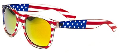 Image of Classic American Patriot Flag Mirror Sunglasses USA - Transparent Frame