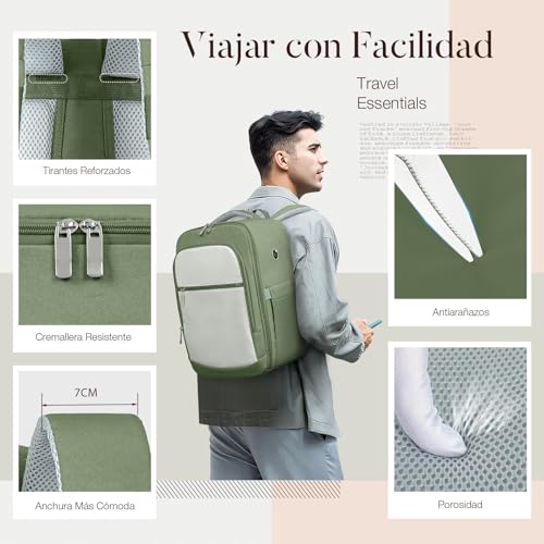 RuoSien Mochila Viaje Cabina Avion 40x30x20,Mochila Ryanair 40x30x20 para Equipaje de Mano,Mochila Cabina Bolsa de Viaje Mochilas Casual Con Bolsillo Antirrobo(Verde,40X20X28CM) - imagen 4