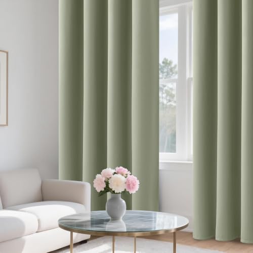 Image of COSVIYA 100% Light Sage Blackout Curtains for Kids Room 63 Inches Length