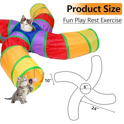 Image of EGETOTA Cat Tunnel for Indoor Cats Large, with Play Ball S-Shape 4 Way Collapsible Interactive Peek Hole Pet Tube Toys, Puppy, Kitty, Kitten, Rabbit (S4 - Multicolor)