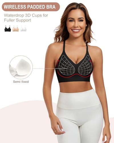 Image of Racerback Bras for Women Criss Cross Padded Bralette Pull On Comfortable Wireless Seamless Tshirt Bra