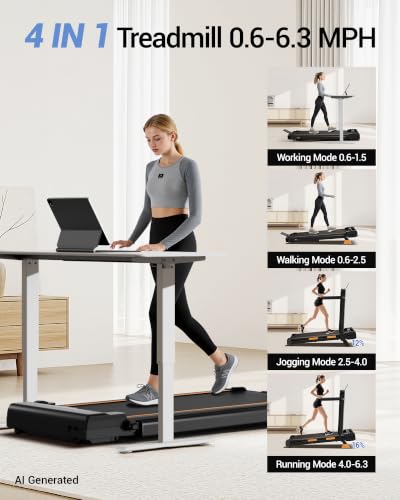 Image of Walking Pad with 16% Incline, 4-in-1 Foldable Treadmill with Handles