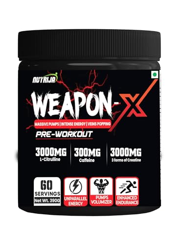 Image of NutriJa Weapon-X Pre-Workout Powder with 20 Active Ingredients -3 Best forms of Creatine, AAKG, Beta-Alanine, Caffeinated | Pumps, Viens Popping, Energy, Focus & Strength (60 Servings (Pineapple))