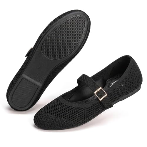 Image of Frank Mully Women's Mary Jane Flats Comfortable Dressy Ballet Flats Casual Round Toe Slip On Washable Knitted Fabric Office Work Woman Shoes