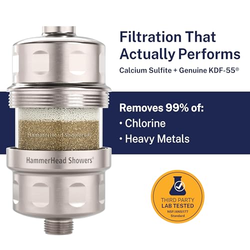 Image of HammerHead Showers Solid Metal Shower Head Filter - KDF 55 Shower Filter, High Pressure Universal Shower Filters to Remove Toxic Chemicals - Removes Chlorine and Heavy Metals - Brushed Nickel