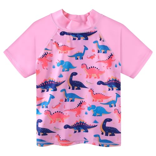 Image of BAOHULU Girls Rash Guard Swimsuit Two Piece Bathing Suit UPF 50+ Short Sleeve Summer Beach Swimwear Size 3-14 Years