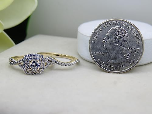 Dazzlingrock Collection 4mm Center Round Cubic Zirconia Halo Cushion Criss Cross Wedding Ring Set for Women (1.40 ctw, Color White, Clarity Clean) in 10K Solid Gold3