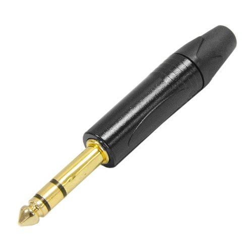 Conector cable estéreo macho 1/4 pulg 3 polos negro y dorado