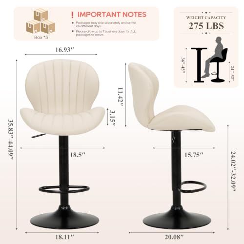 Image of COLAMY Bar Stools Set of 6,Swivel Adjustable Height Leather Bar Chair,Beige
