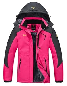 YSENTO Damen Winterjacke Wasserdicht Skijacke Outdoor Softshelljacke Warm Fleecejacke Funktionsjacke mit Abnehmbarer Kapuze(Rose,XL)