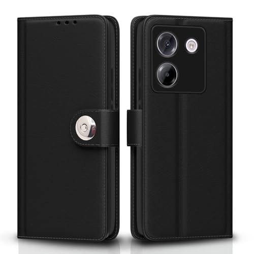 Image of Pikkme Flip Cover Leather Finish | Inside TPU with Card Pockets | Wallet Stand and Shock Proof | Complete Protection Button Flip Case for Poco M7 Pro 5G(Black)