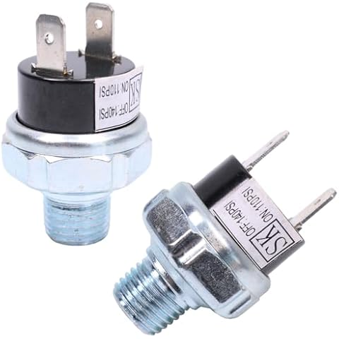 2 PCS Air Pressure Switch 110-140 PSI Tank Mount Thread 1/4"NPT Air Train Horn Switch Valve 110-140psi 1/4 inch 12V/24V DC Air Compressor Tank Pressure Control Switch Cover