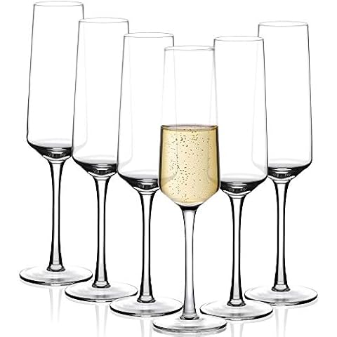 Amisglass Champagne Flutes Set of 6, Lead-free Clear Crystal Glass, Crystal Clear Clarity, Classic and Seamless Tower Design, Quality Sparkling Wine Stemware Set - 280ML Cover