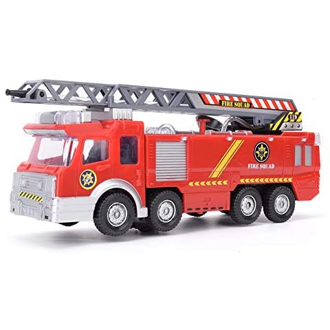 Arxinres Fire Engine Truck Toy With 360 ° Rotatable Ladder, Sound and Water Sprinkler Function | Fire Ladder Truck Kids Emergency Toy Vehicle Fire Truck Gift for Kids (01) Cover