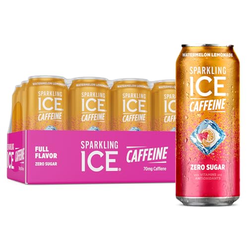 Sparkling Ice Watermelon Lemonade Sparkling Water with Caffeine, Zero Sugar, with Antioxidants and Vitamins,16 fl oz Cans (Pack Of 12)