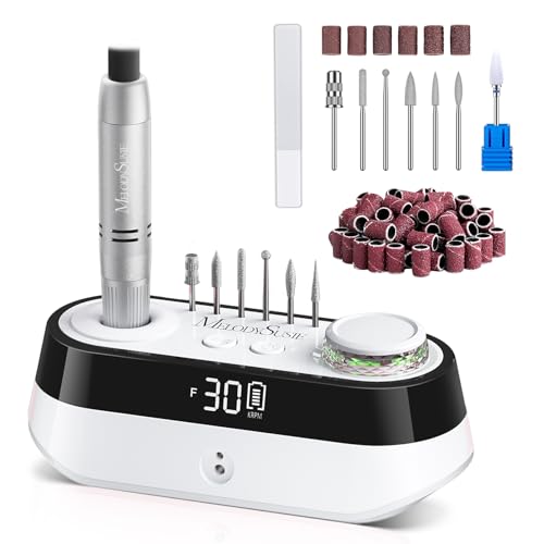 MelodySusie SC320A Professioneller Tisch-Nagelfräser 30000 U/min Wiederaufladbare Elektrische Nagelfeile mit LED-Anzeige Aufsatzhaltern für Acrylnägel Gelnägel für Salon & Zuhause (Weiß)
