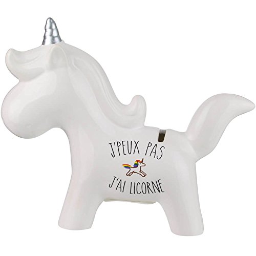 Le Fabuleux Shaman 37-2X-014 Tirelire Licorne J'peux pas j'ai licorne Blanc Céramique Bouchon silicone H17,5 x 6,5 x 20,5 cm Cover
