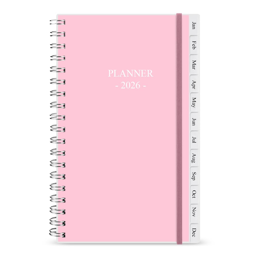 2026 Pocket Planner, A6 Weekly Planner with Monthly Tabs, Run January 2026-December 2026, Elastic Closure, Twin-Wire Binding, Easy to Organize Your Daily Life, 3.75 x 6.75 In, Pocket Planners 2026, Rose