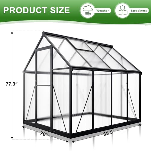 Polar Aurora 6x8 FT Greenhouse, Quick Aluminum Assembly Structure Polycarbonate Greenhouse, Walk-in Greenhouses for Outdoors with Ventilated Windows, Green Houses for Outside Backyard Garden