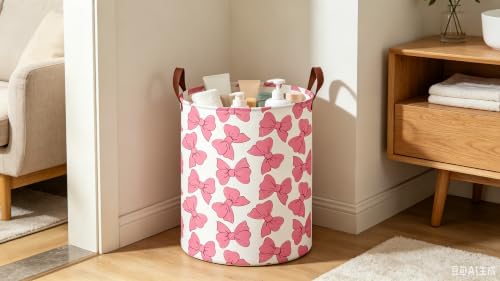 Image of CLOCOR Large Laundry Basket,Waterproof Storage Bin,Collapsible Fabric Storage Container(Pink Bowknot)