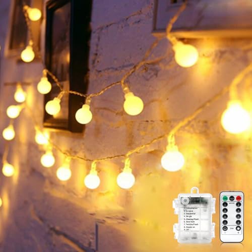 Globe String Lights Battery Operated Warm White ，Water proof 2 Pack 19.7FT 40 LED Globe Fairy String Light 8 Modes with Remote Control , for Home, Party, Christmas, Wedding, Garden Decoration