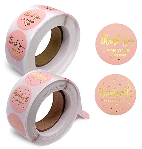 Thank You Stickers,1 Inch Thank You for Your Order Stickers and Handmade with Love Stickers, 1000pcs Labels for Gifts Bags,Envelopes,Bubble mailers& Bag