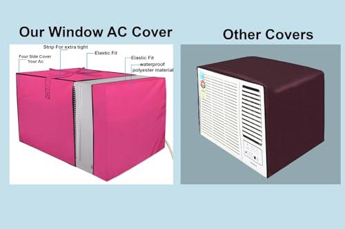 Image of The Furnishing Tree window ac cover suitable for Lloyd 1.5 Ton GLW18I5FWCEV, Pink Color Elastic fit Cover for front and rear Of Window Ac