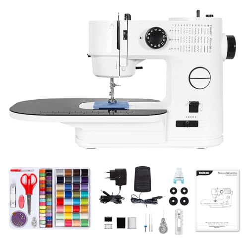 Todeco Máquina de Coser Eléctrica, Mesa Extraíble, 39 Puntadas, Aguja Doble e Hilo Doble, Luz LED, Maquina de Coser Portatil con Pedal, Kit de Costura Completo, para Principiantes y Expertos Todeco Máquina de Coser Eléctrica, Mesa Extraíble, 39 Puntadas, Aguja Doble e Hilo Doble, Luz LED, Maquina de Coser Portatil con Pedal, Kit de Costura Completo, para Principiantes y Expertos